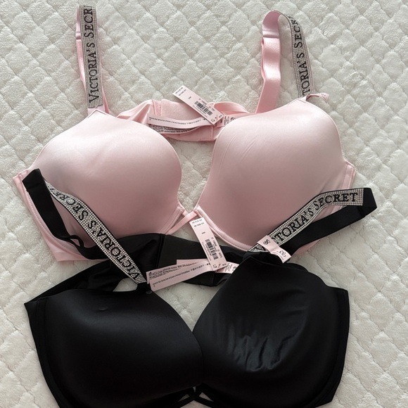 Victoria's Secret Other - Victoria's Secret Pink & Black Smooth T-Shirt Bras Duo